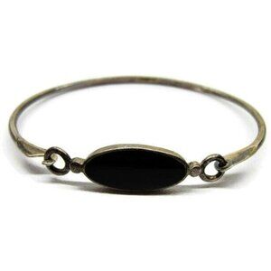 Roma Black Onyx Gemstone Oval Shape Hooked Bangle Sterling Silver 925 Bracelet